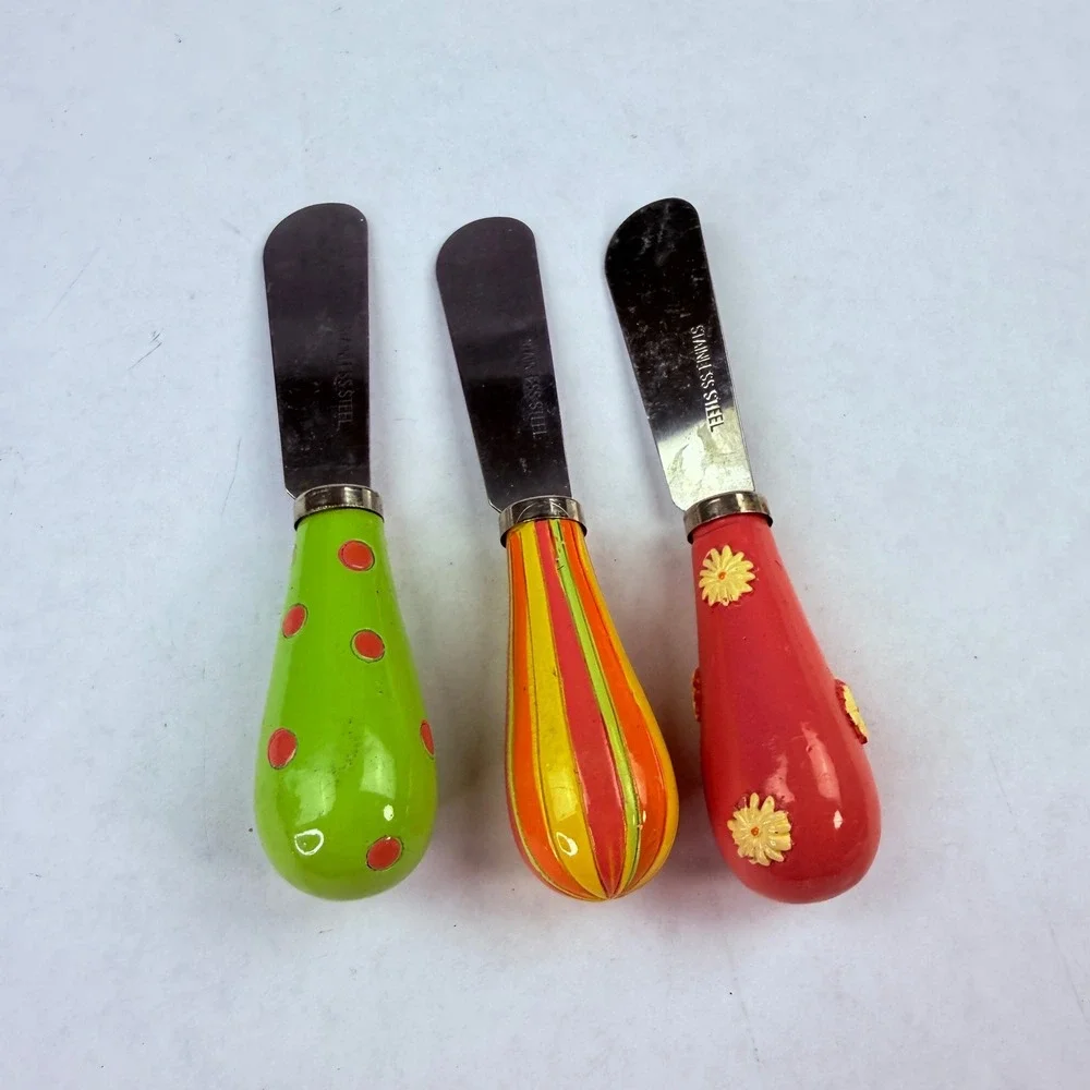 Vintage Style Colorful Resin‎ Handle Cheese Spreaders Set of 3 Stainless Steel